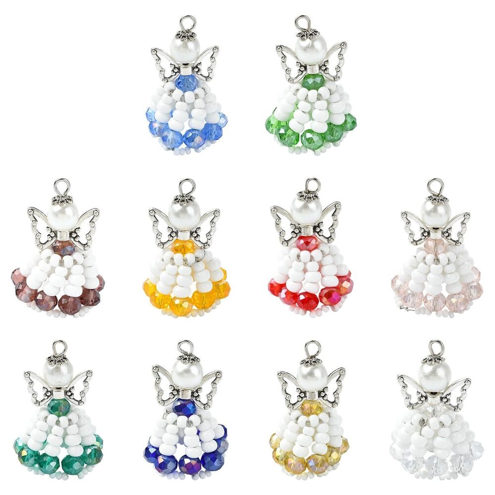 8450 10 pcs Lovely Angel Theme Handmade Copper Wired Glass Alloy Seed